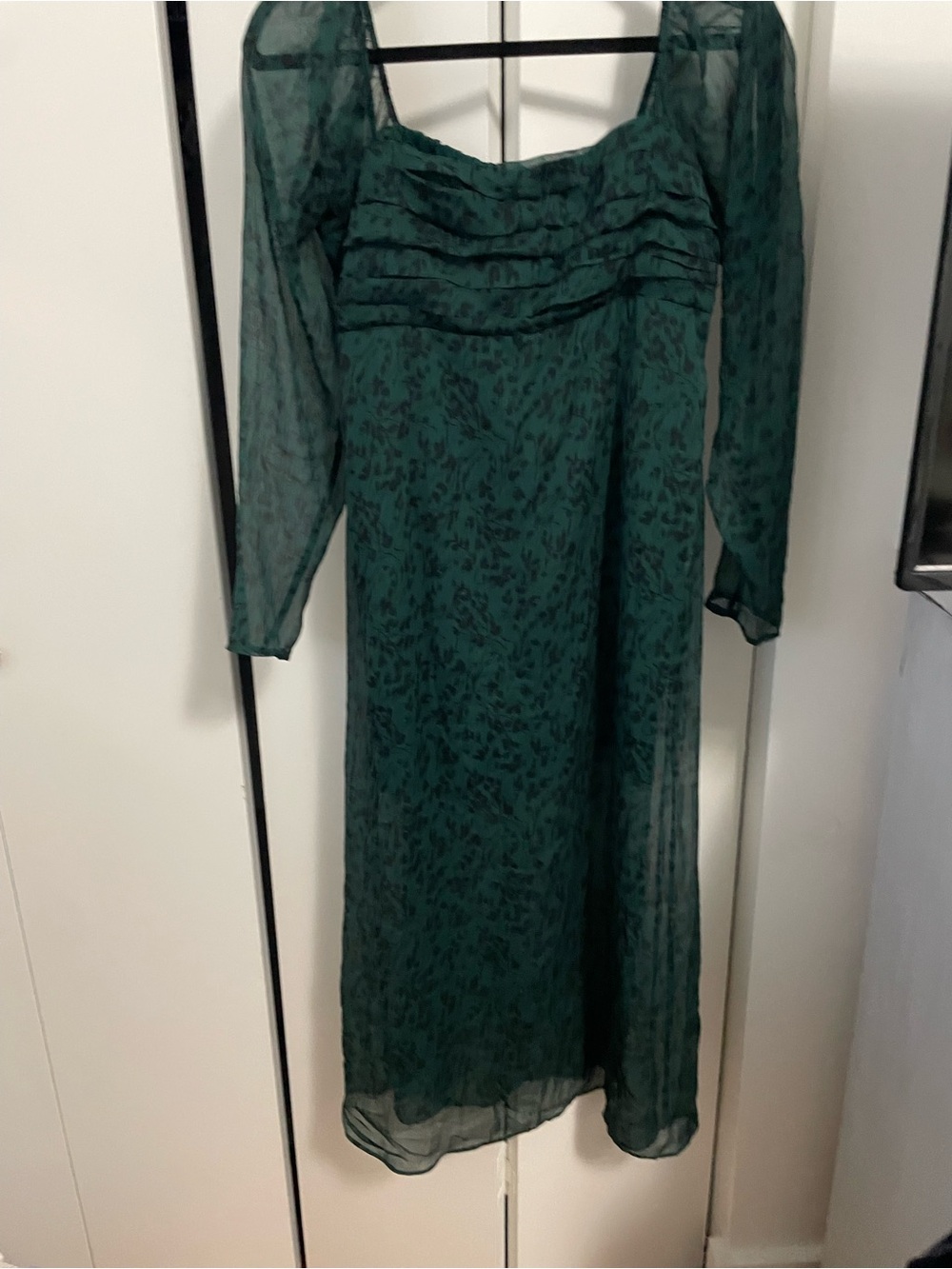 Abercrombie & Fitch Dark Green Sheer Long Sleeve Midi Dress